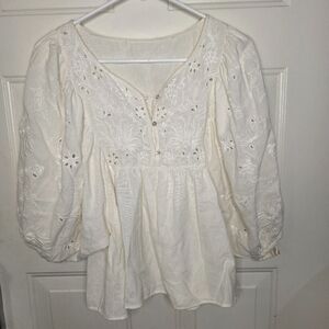 Women's Lace Detail Blouse Balloon‎ Sleeves Size Small
